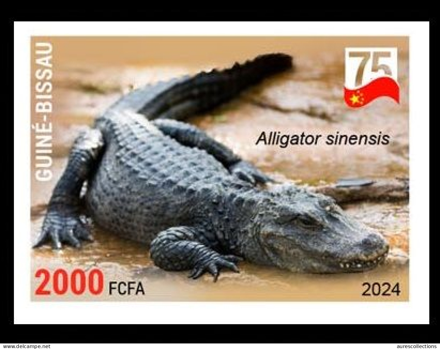 GUINEA BISSAU 2024 IMPERF STAMP 1V - CHINA AMPHIBIANS & REPTILES - CROCODILE CROCODILES - CHINA 75 ANNIV. - MNH - Andere & Zonder Classificatie