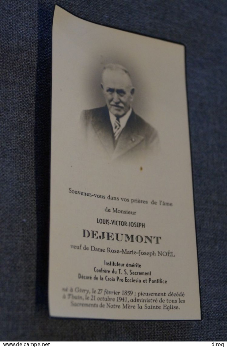 Louis Dejeumont,instituteur, Givry 1859 - Thuin 1941 - Obituary Notices