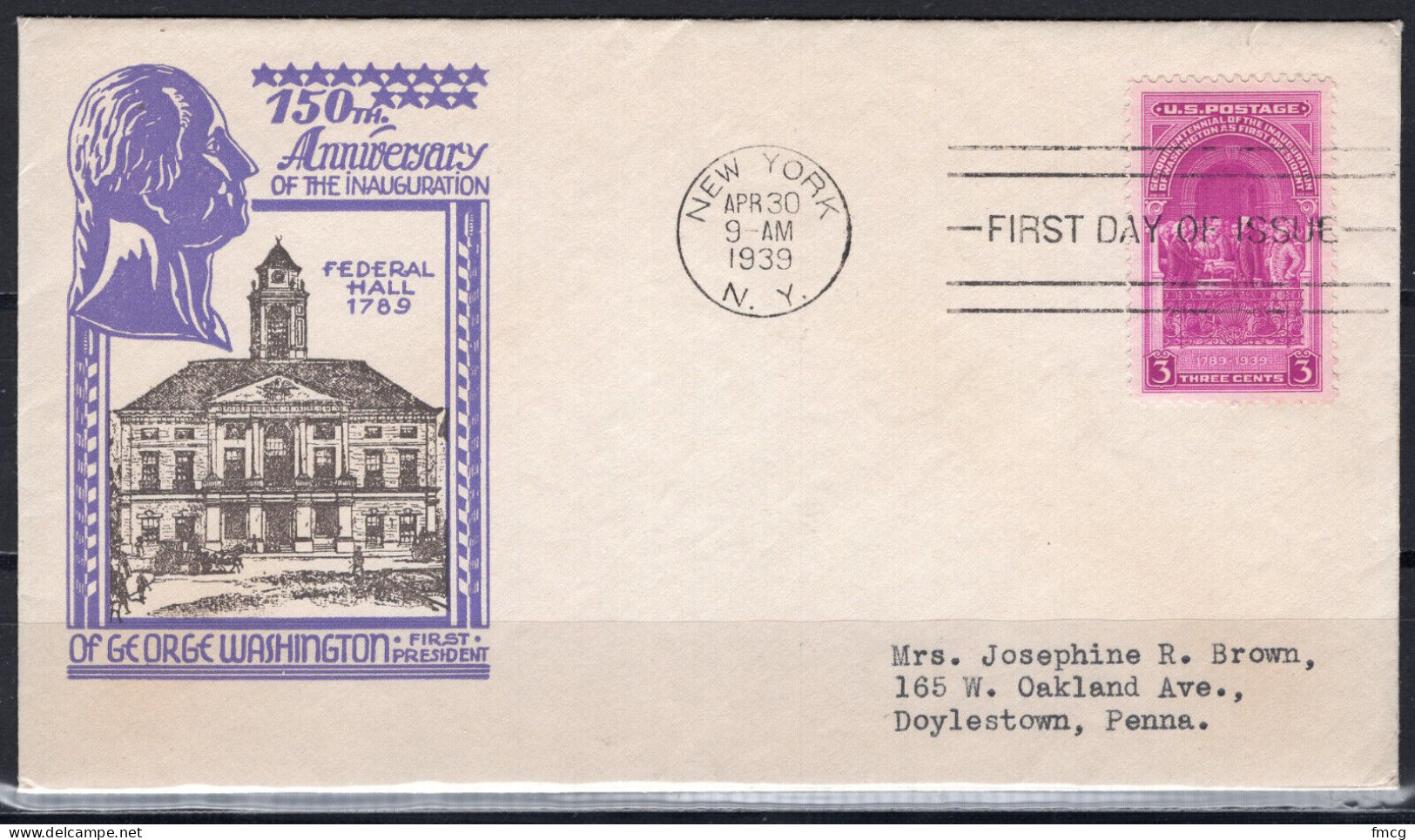 1939 Staehle First Day Cover - Washington President Inauguration - 1851-1940