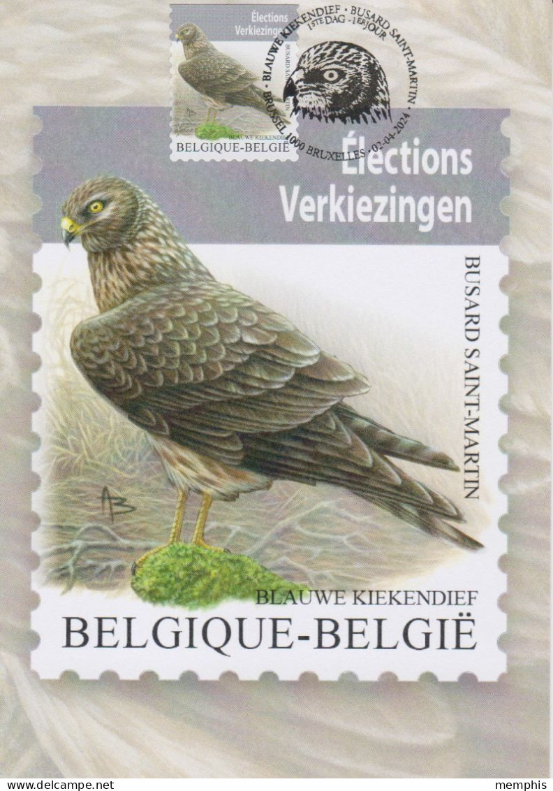 Maximumkaart Bpost "Blauwe Kiekendief" Zegel En Stempel "Brussel-Bruxelles" 02-04-2024 - 1985-.. Birds (Buzin)