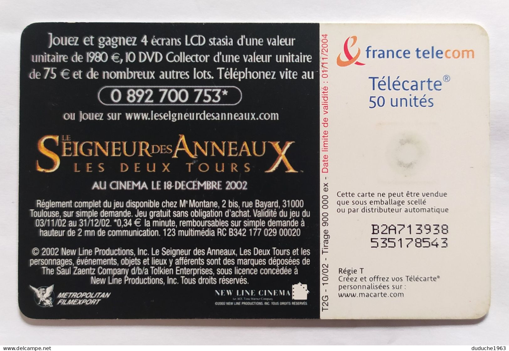 Télécarte France - Le Seigneur Des Anneaux - Sin Clasificación