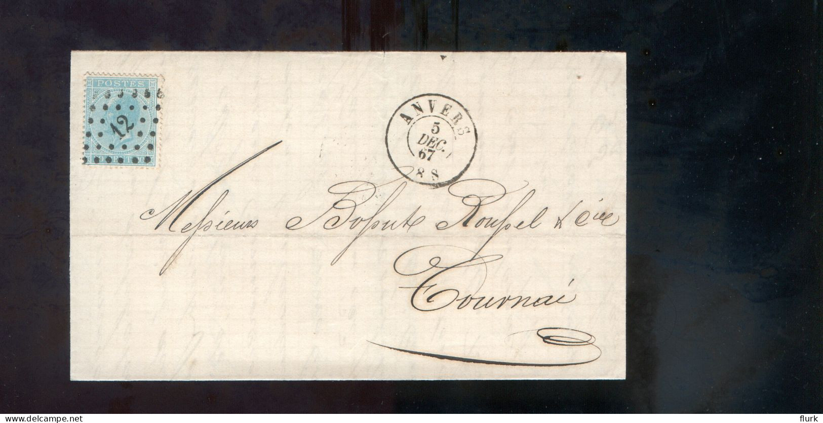 België OCB18 Gestempeld Op Brief Anvers-Tournay 1867 Perfect (2 Scans) - 1865-1866 Profiel Links