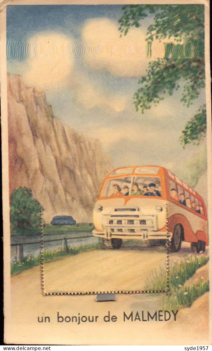 Un Bonjour De Malmedy -carte Système Avec 10 Vues Noir Et Blanc, Illustration D'un Bus - Malmedy
