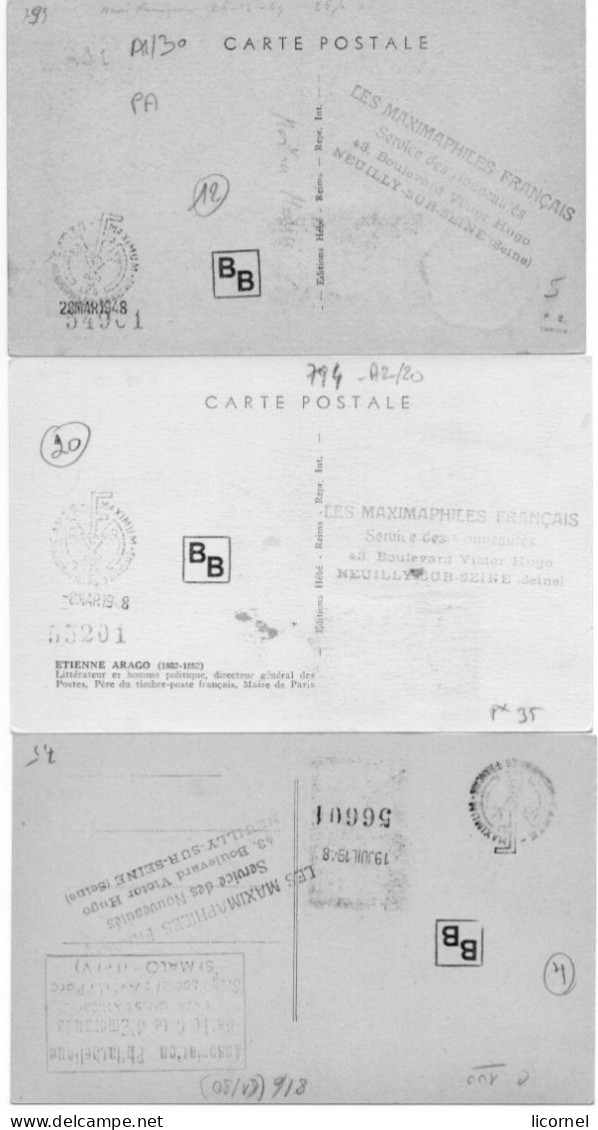 1948. Cartes Maxi(lot De 3 Cartes : ( Louis BRAILLE  / Etienne  ARAGO /vicomte De CHATEAUBRIAND) - 1940-1949
