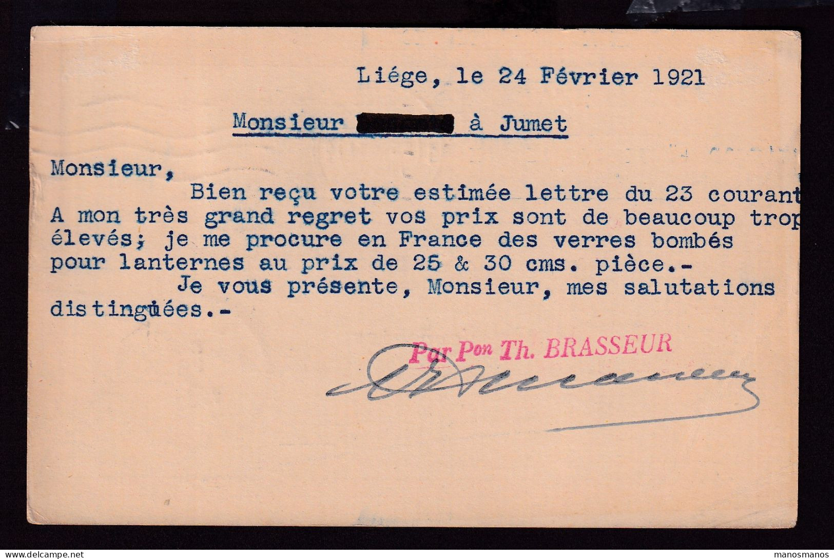 DDFF 991 -- BELGIQUE VELO - Entier Albert + TP Dito LIEGE 1921 - Cachet Th. Brasseur , Vélos PHENIX , Cadres, Accessoire - Vélo