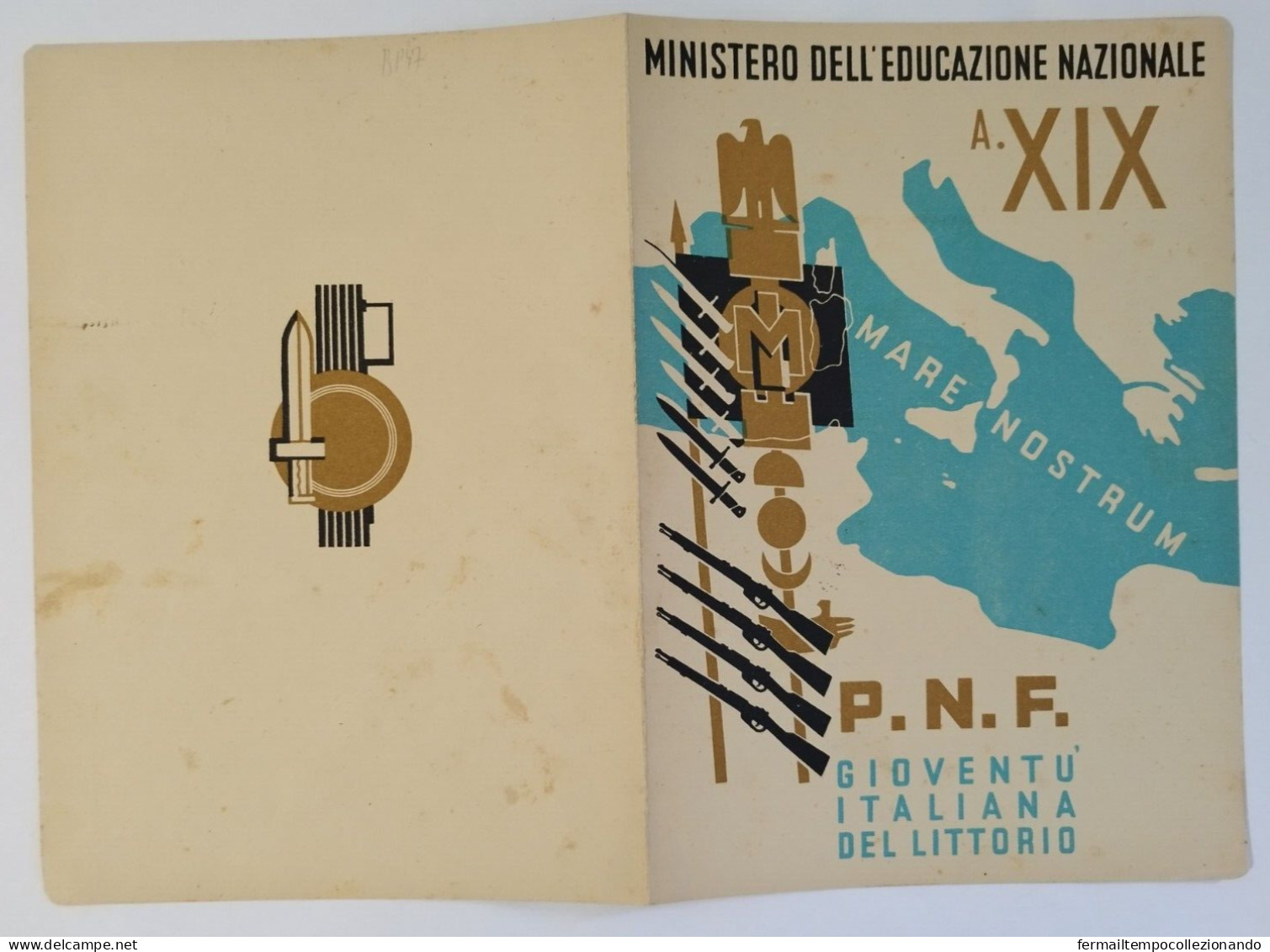 Bp47 Pagella Fascista Opera Balilla Palazzo E.nazionale Mola Di Bari 1941 - Diplômes & Bulletins Scolaires