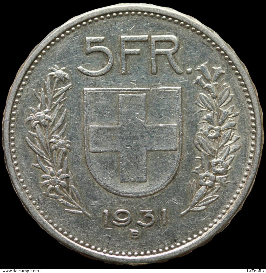 LaZooRo: Switzerland 5 Francs 1931 VF Legend Starts At 11:30 O'clock - Silver - 5 Franken