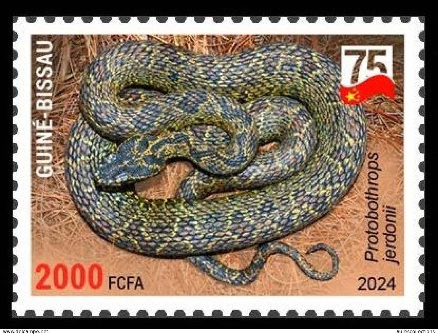 GUINEA BISSAU 2024 STAMP 1V - CHINA AMPHIBIANS & REPTILES - SNAKE SNAKES VIPER SERPENTS VIPERE - CHINA 75 ANNIV. - MNH - Slangen