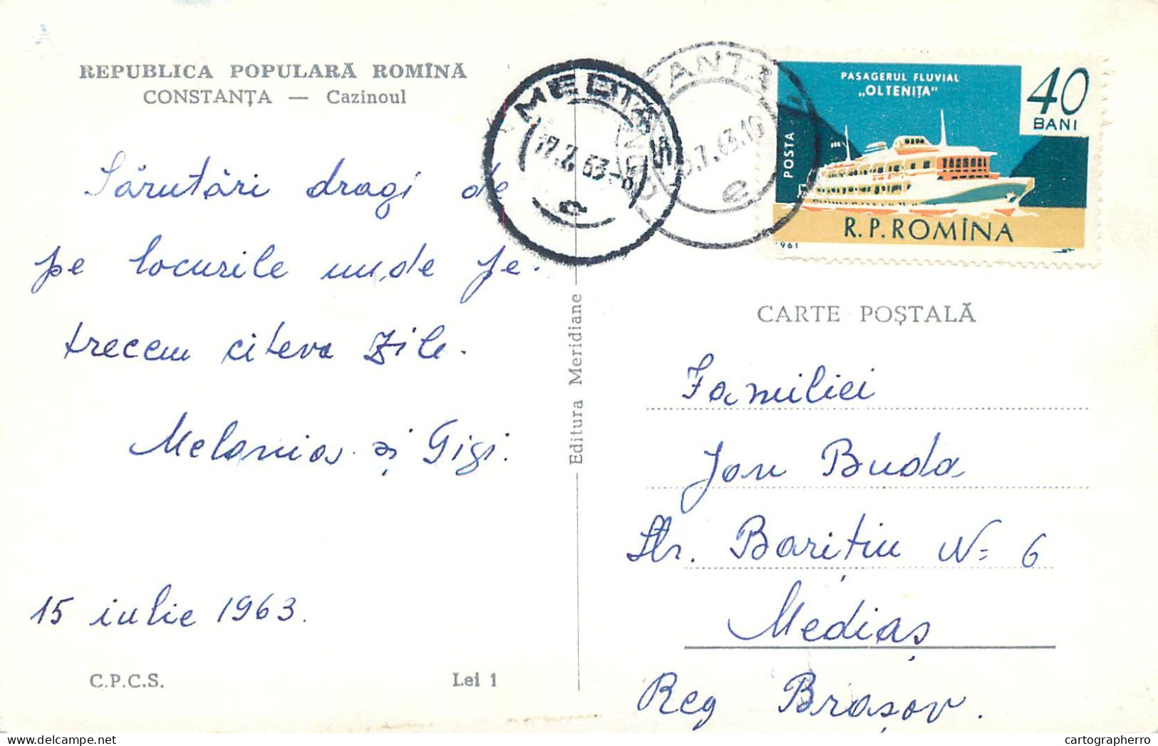 Postcard Romania Constanta Cazino 1963 - Romania
