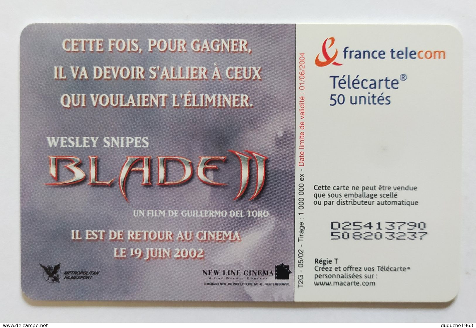 Télécarte France - Wesley Snipes - Blade II - Zonder Classificatie