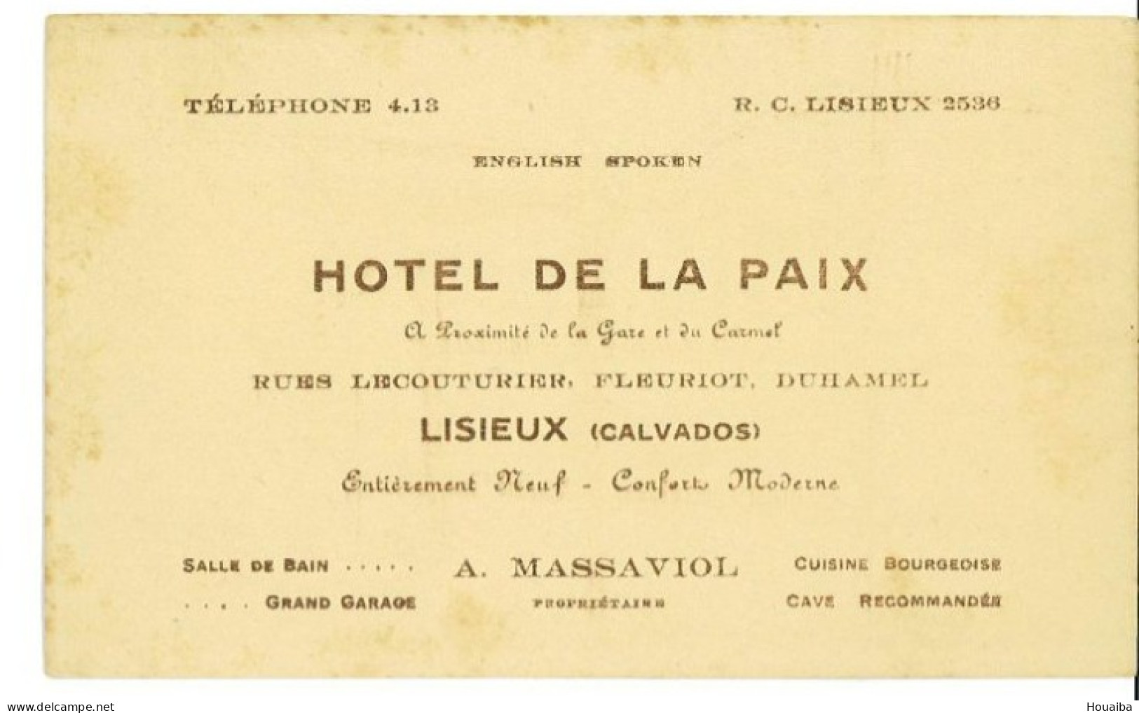 Carte De Visite - A Massaviol Hôtel De La Paix à Lisieux (14) - Lisieux