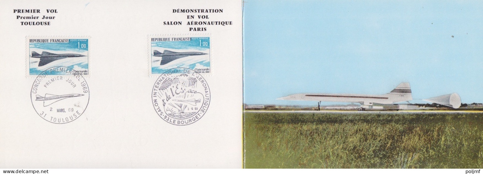 Double CP Du Premier Vol Du Concorde Obl. Toulouse Le 2 Mars 69 Et Le Bourget 3.6.69 Sur  PA 43 X 2 - 1960-1969