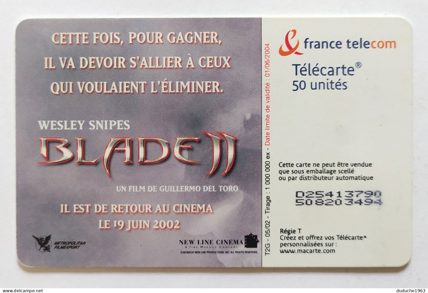 Télécarte France - Wesley Snipes - Blade II - Ohne Zuordnung