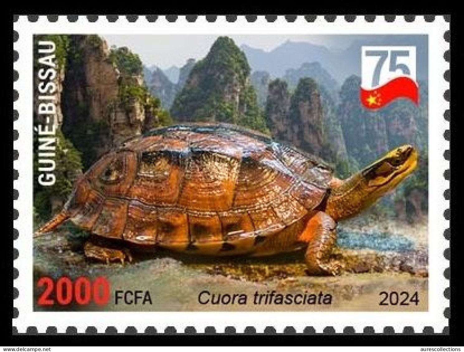 GUINEA BISSAU 2024 STAMP 1V - CHINA AMPHIBIANS & REPTILES - GOLDEN COIN TURTLE TURTLES TORTUES - CHINA 75 ANNIV. - MNH - Tortues