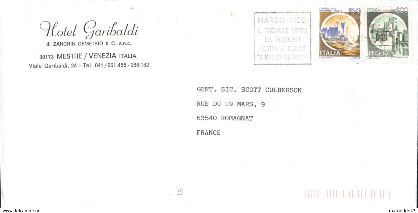 ITALIE AFFRANCHISSEMENT COMPOSE SUR LETTRE A EN TETE D'HOTEL DE VENEZIA POUR LA FRANCE 1993 - 1991-00: Marcophilie