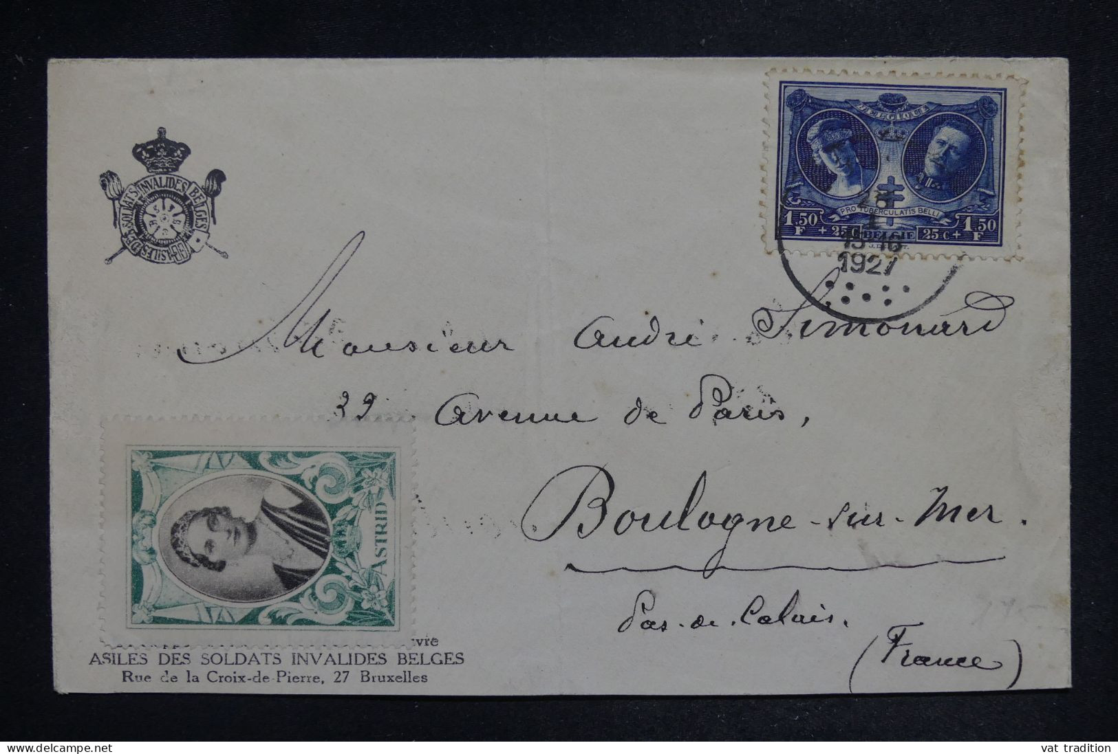 BELGIQUE - Enveloppe Pour La France En 1927 Avec Vignette De La Reine ASTRID - L 151942 - Lettres & Documents