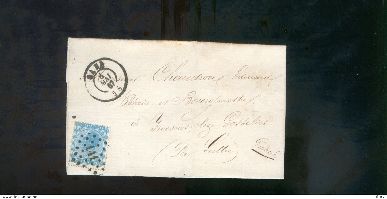 België OCB18 Gestempeld Op Brief Gand-Luttre 1867 Perfect (2 Scans) - 1865-1866 Profilo Sinistro