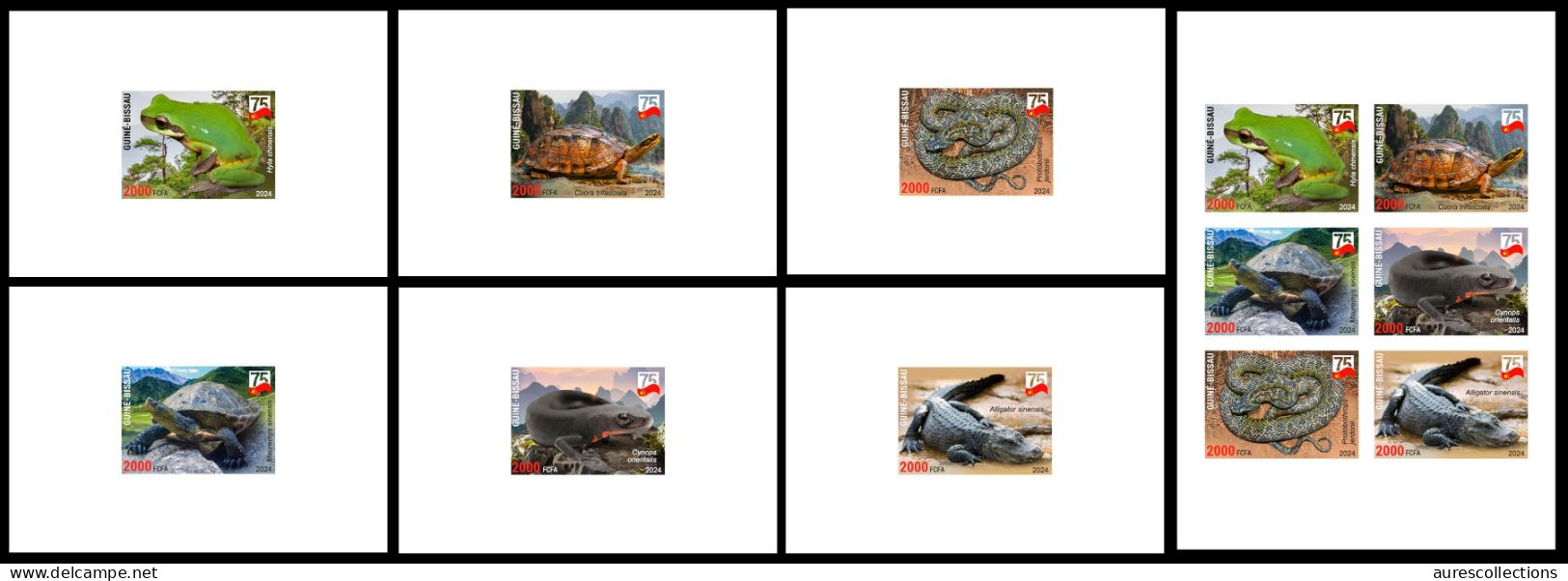 GUINEA BISSAU 2024 PACK 7 DELUXE PROOF - AMPHIBIANS & REPTILES - FROG FROGS TURTLE TURTLES SNAKE SNAKES CROCODILE NEWT - Rane