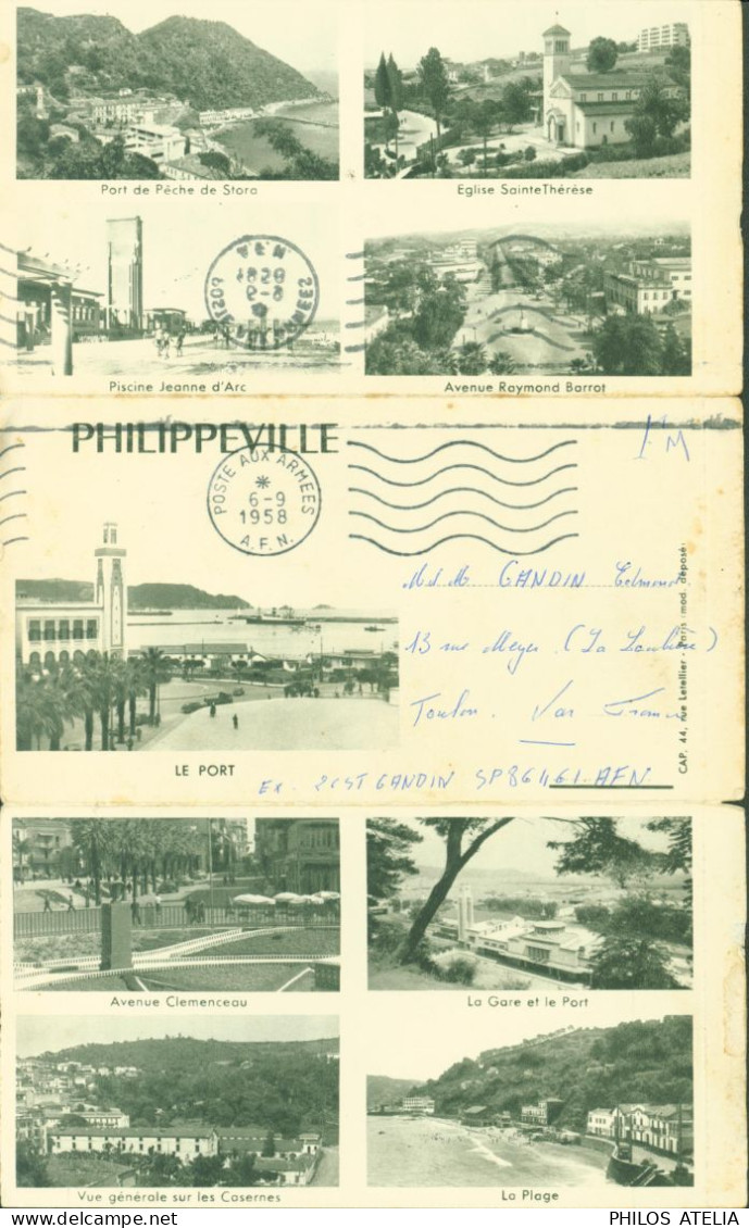 Guerre D'Algérie Carte Lettre FM Philippeville Le Port + Vues CAP Paris CAD Poste Aux Armées A.F.N. 6 9 1958 - Covers & Documents