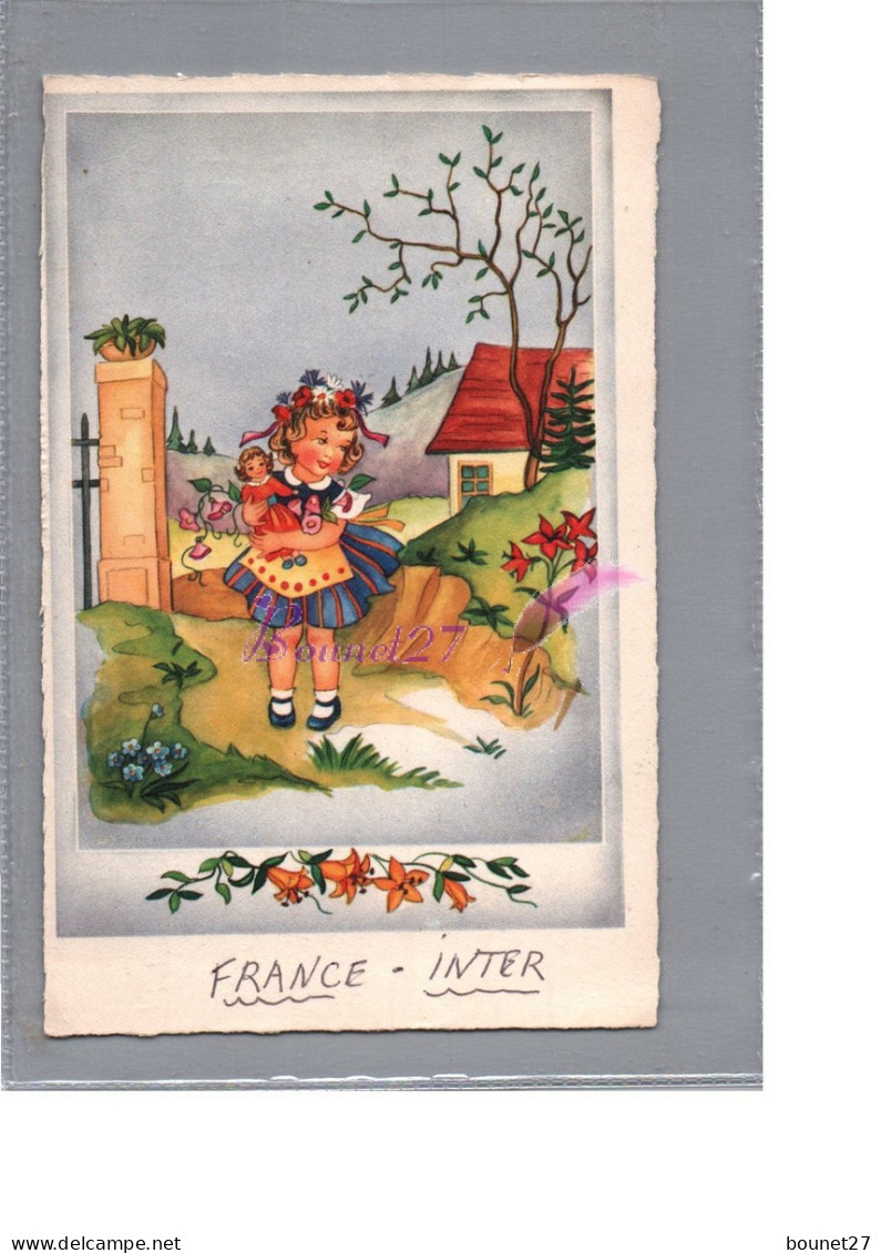 Illustration Une JOlie Petite Fille Avec Sa Poupée Dans Les Bras Chapeau De Fleur Bleu Blanc 1982 Rouge Maison Fleur - Ohne Zuordnung