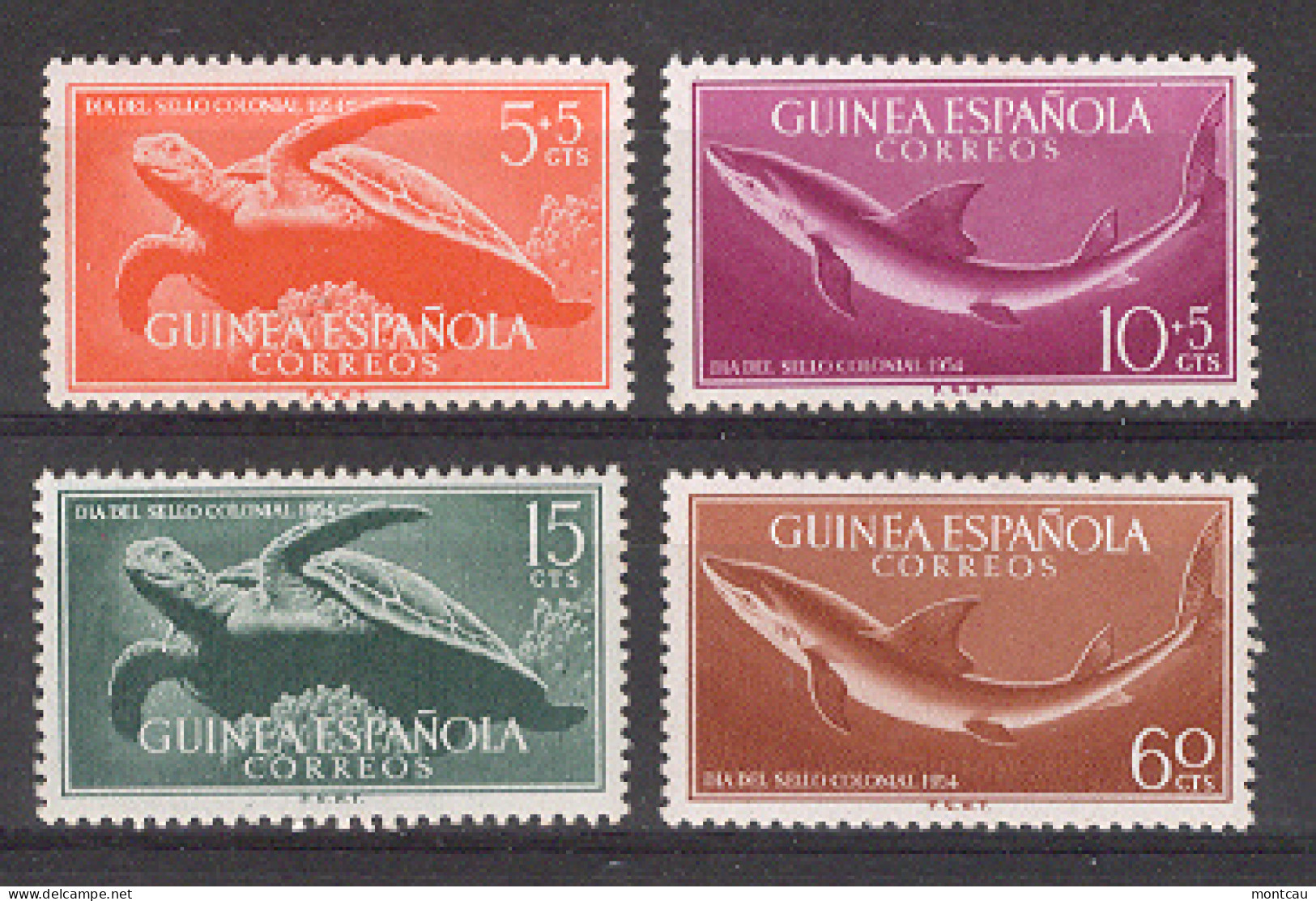 Guinea Esp. - 1954 Dia Del Sello Ed 338-41 - Turtles