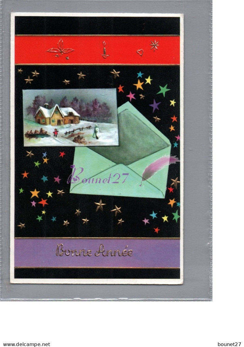 CPSM - BONNE ANNEE - Maison Chalet Enfant Neige Enveloppe étoile Bougie 1982 - Anno Nuovo