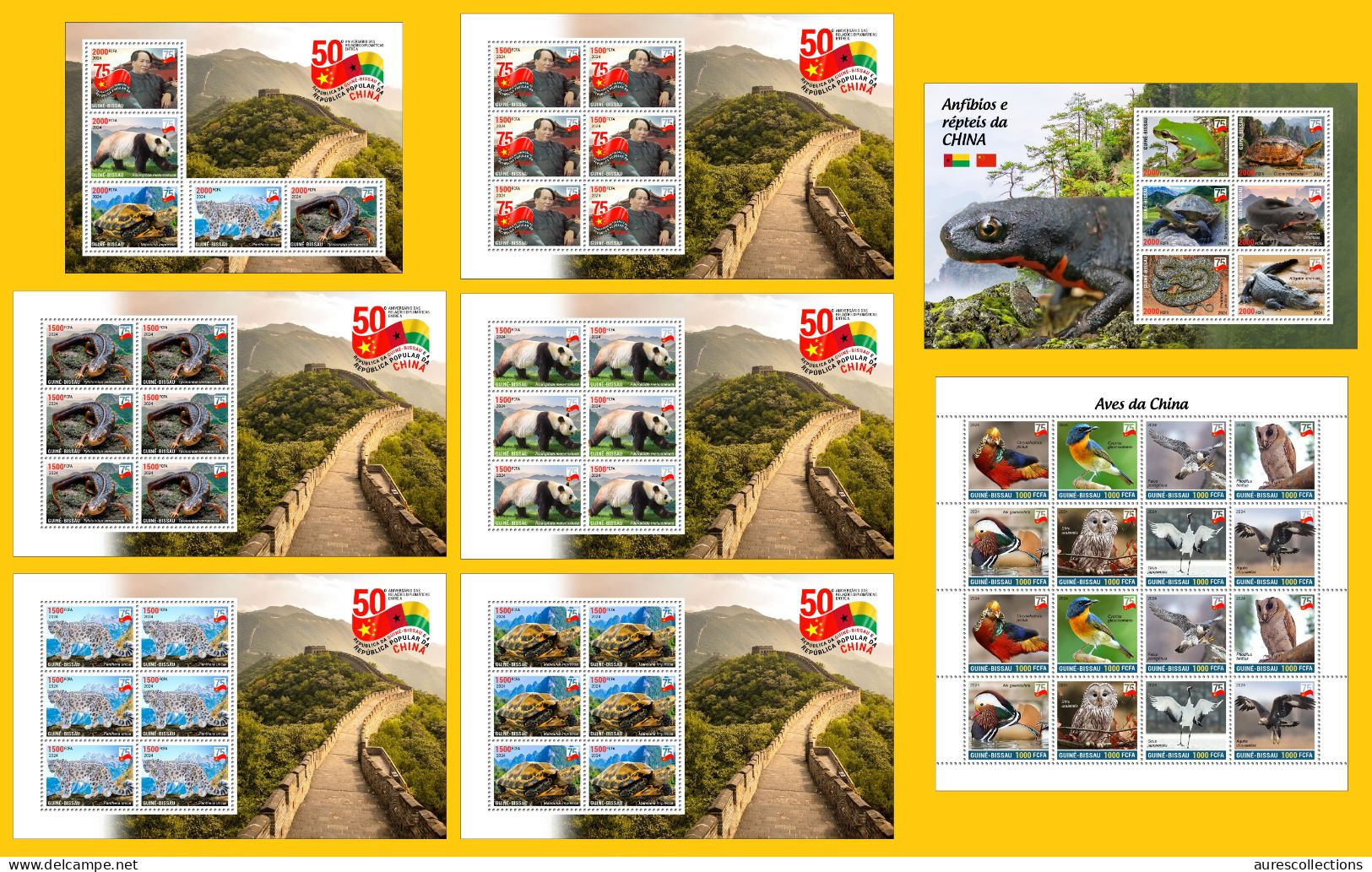 GUINEA BISSAU 2024 FULL PACK OF 8 M/S - CHINA 75 ANNIVERSARY - MAO ZEDONG & AMPHIBIANS & REPTILES & BIRDS - FROGS - MNH - Grenouilles
