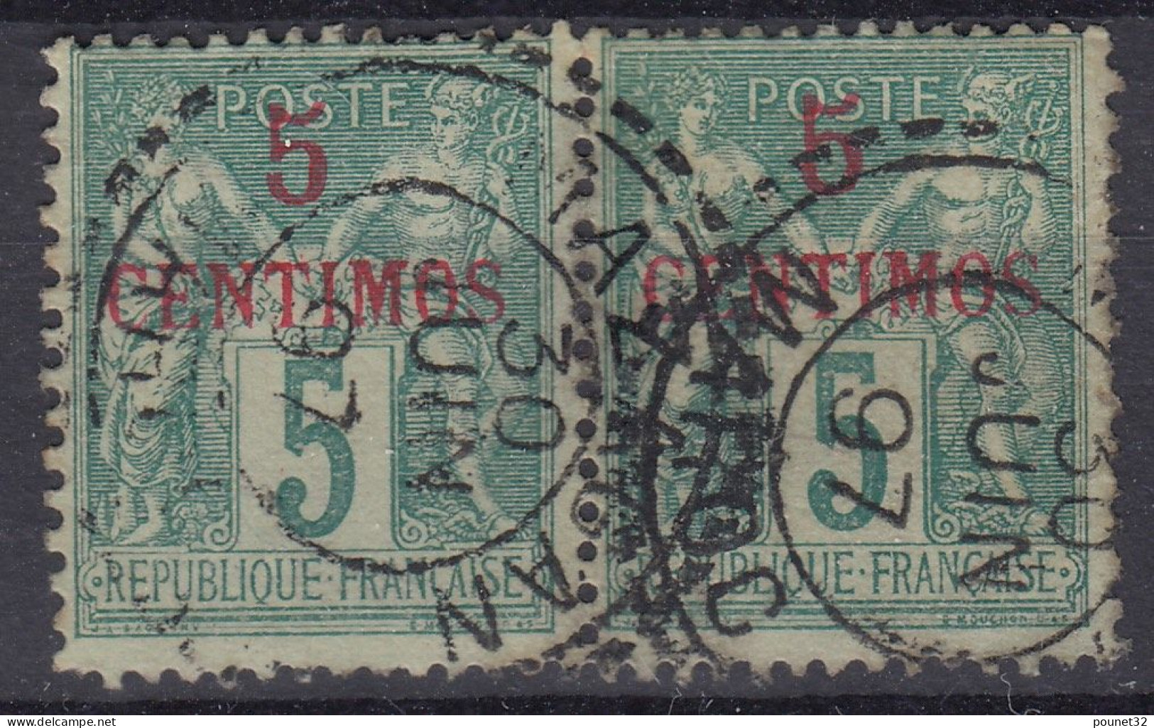 TIMBRE MAROC TYPE SAGE 5 CENTIMOS N° 1 EN PAIRE CACHET MAZAGAN DU 30 JUIN 97 - Usados