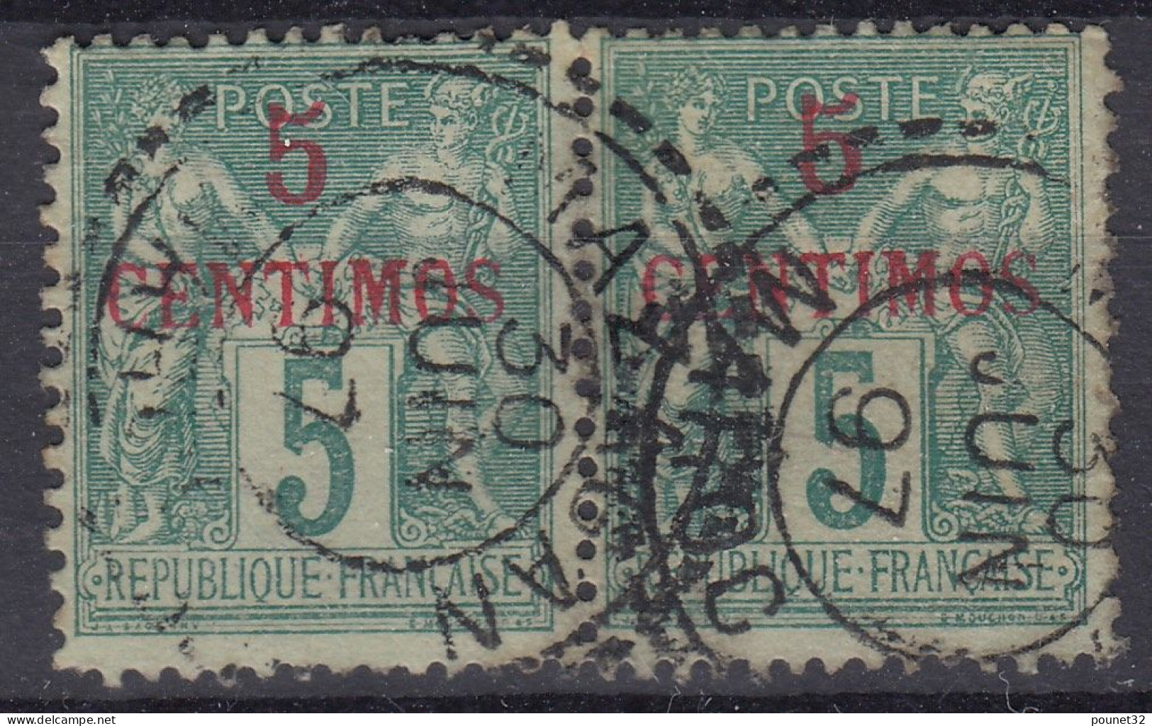TIMBRE MAROC TYPE SAGE 5 CENTIMOS N° 1 EN PAIRE CACHET MAZAGAN DU 30 JUIN 97 - Used Stamps