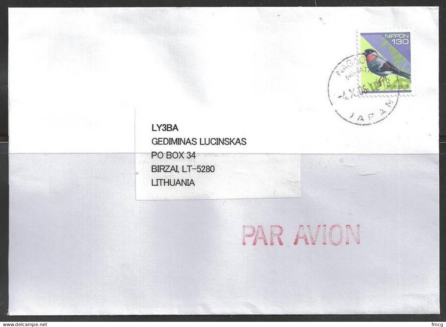 2006 Nagao (4.X.06) To Birzai  Lithuania - Lettres & Documents