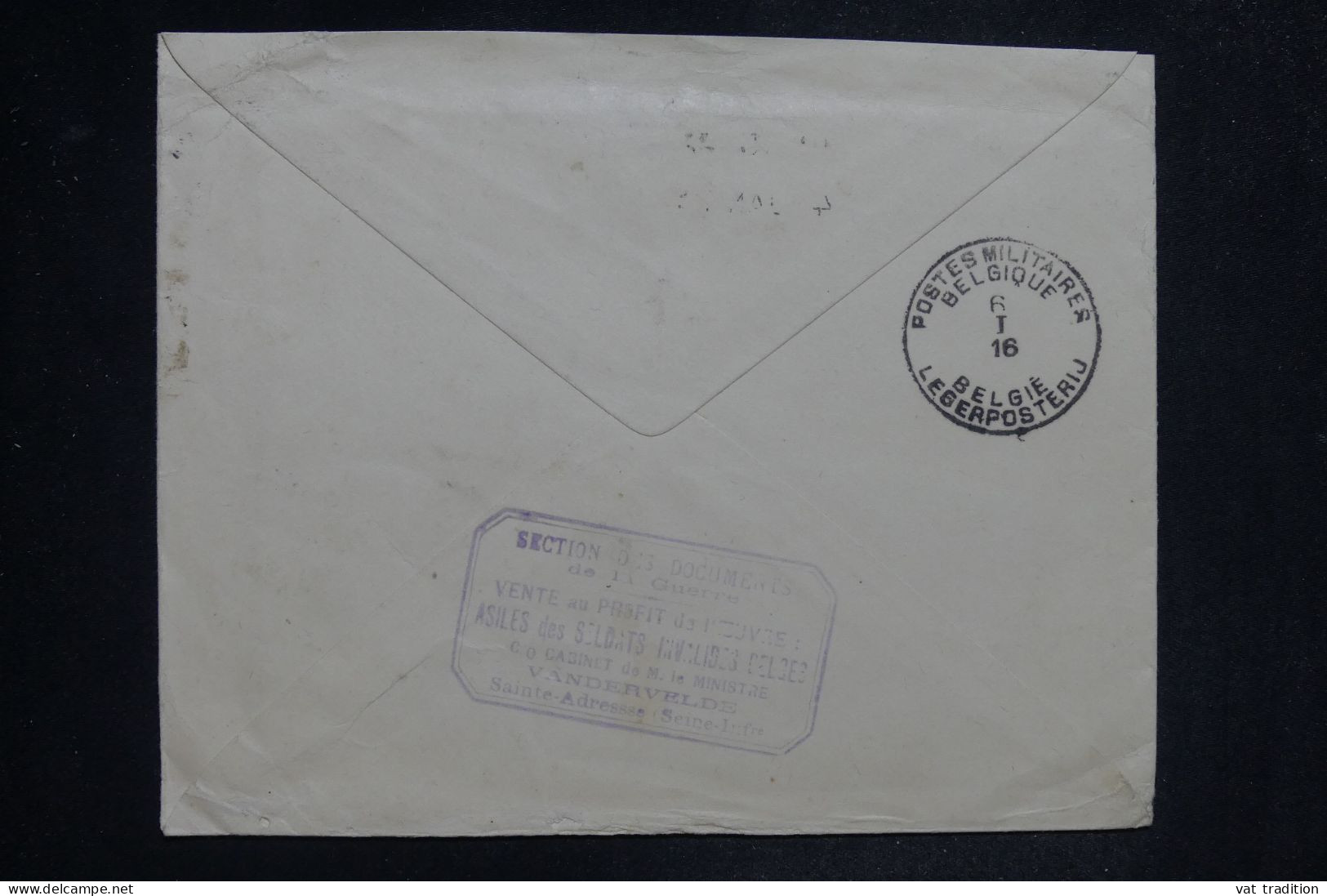 BELGIQUE - Cachet De La Section Des Documents De La Guerre Au Verso D'une Enveloppe En Fm En 1916 Pour France - L 151947 - Belgisch Leger