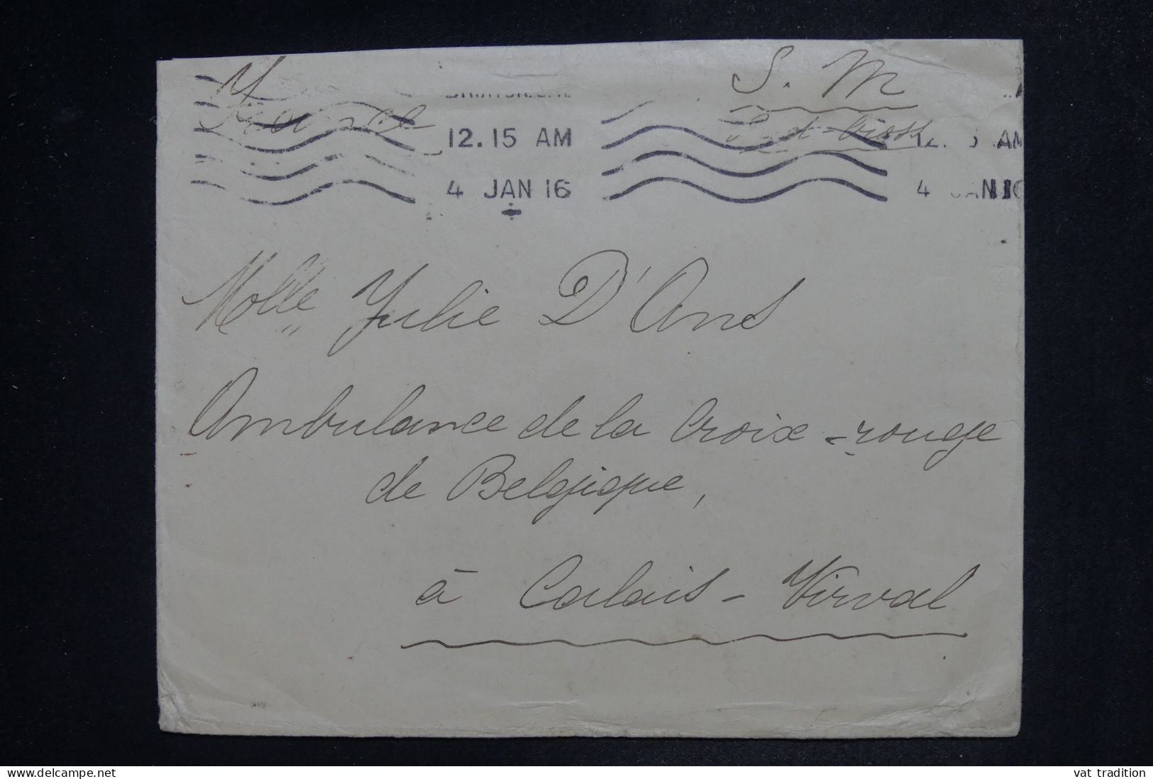 BELGIQUE - Cachet De La Section Des Documents De La Guerre Au Verso D'une Enveloppe En Fm En 1916 Pour France - L 151947 - Esercito Belga