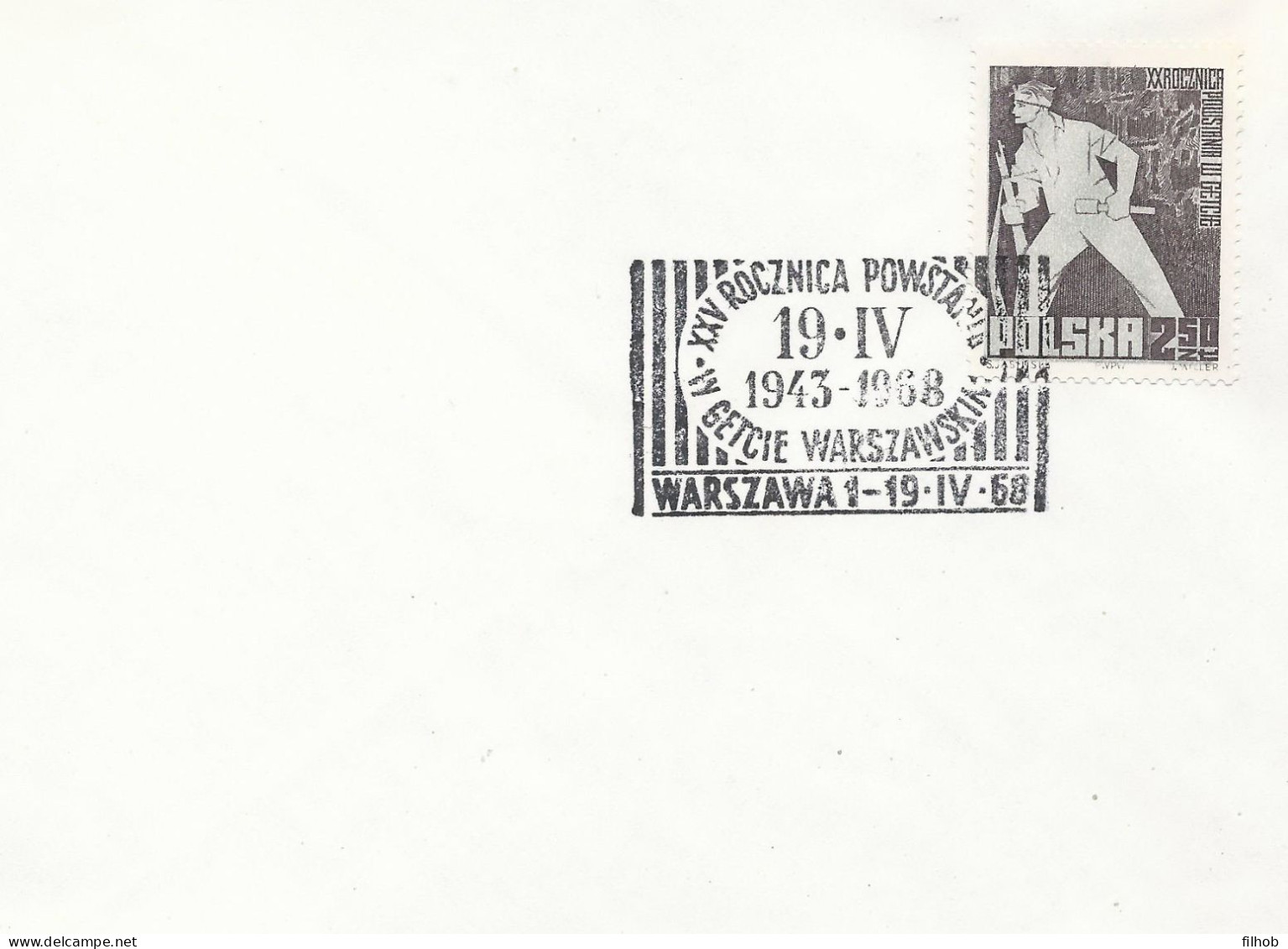 Poland Postmark D68.04.19 WARSZAWA.04kop: XXV Ann. Of The Ghetto Uprising - Postwaardestukken