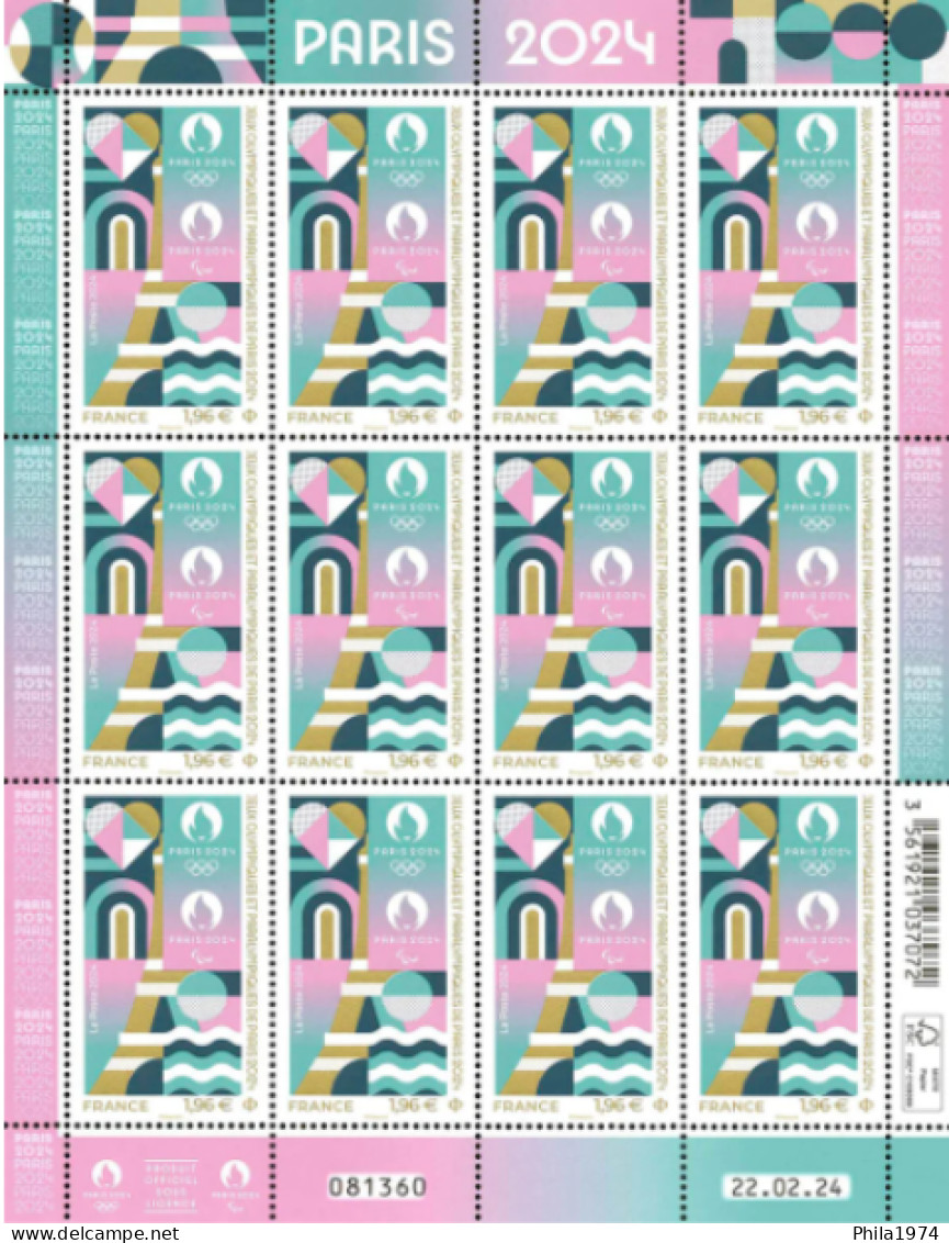 Feuille 12 Timbres Jeux Olympiques & Paralympiques De Paris 2024 - Neufs