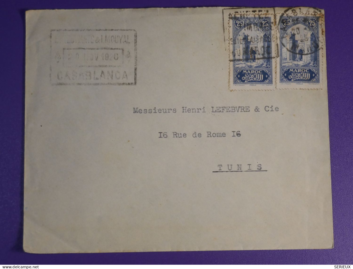 DN8 MAROC   LETTRE   1928  CASA A  TUNIS  + AFF.  INTERESSANT+++ - Covers & Documents