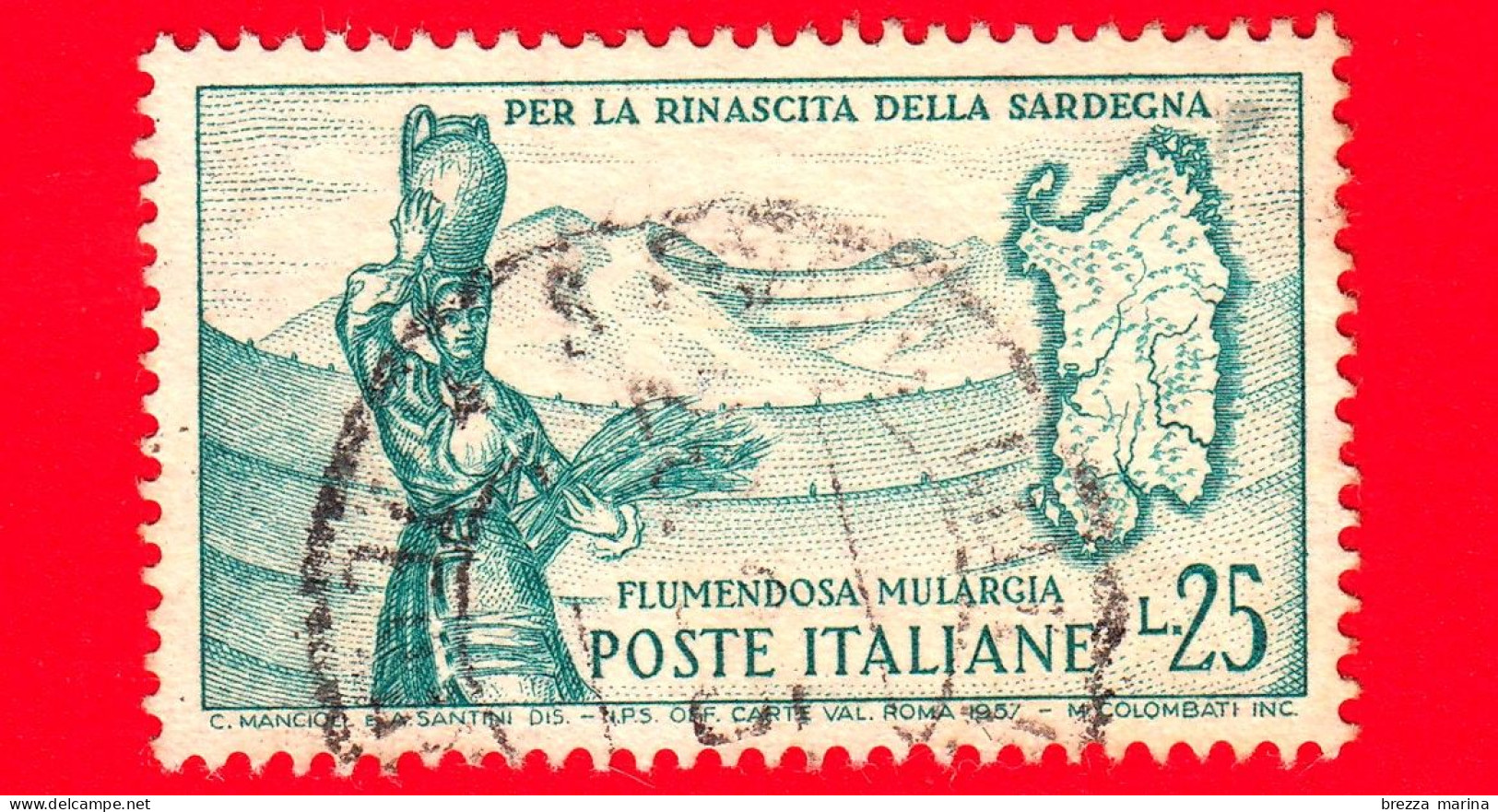 ITALIA - Usato - 1958 - Impianti Idroelettrici Del Flumendosa In Sardegna - Donna Sarda E Cartina Della Sardegna - 25 L. - 1946-60: Afgestempeld