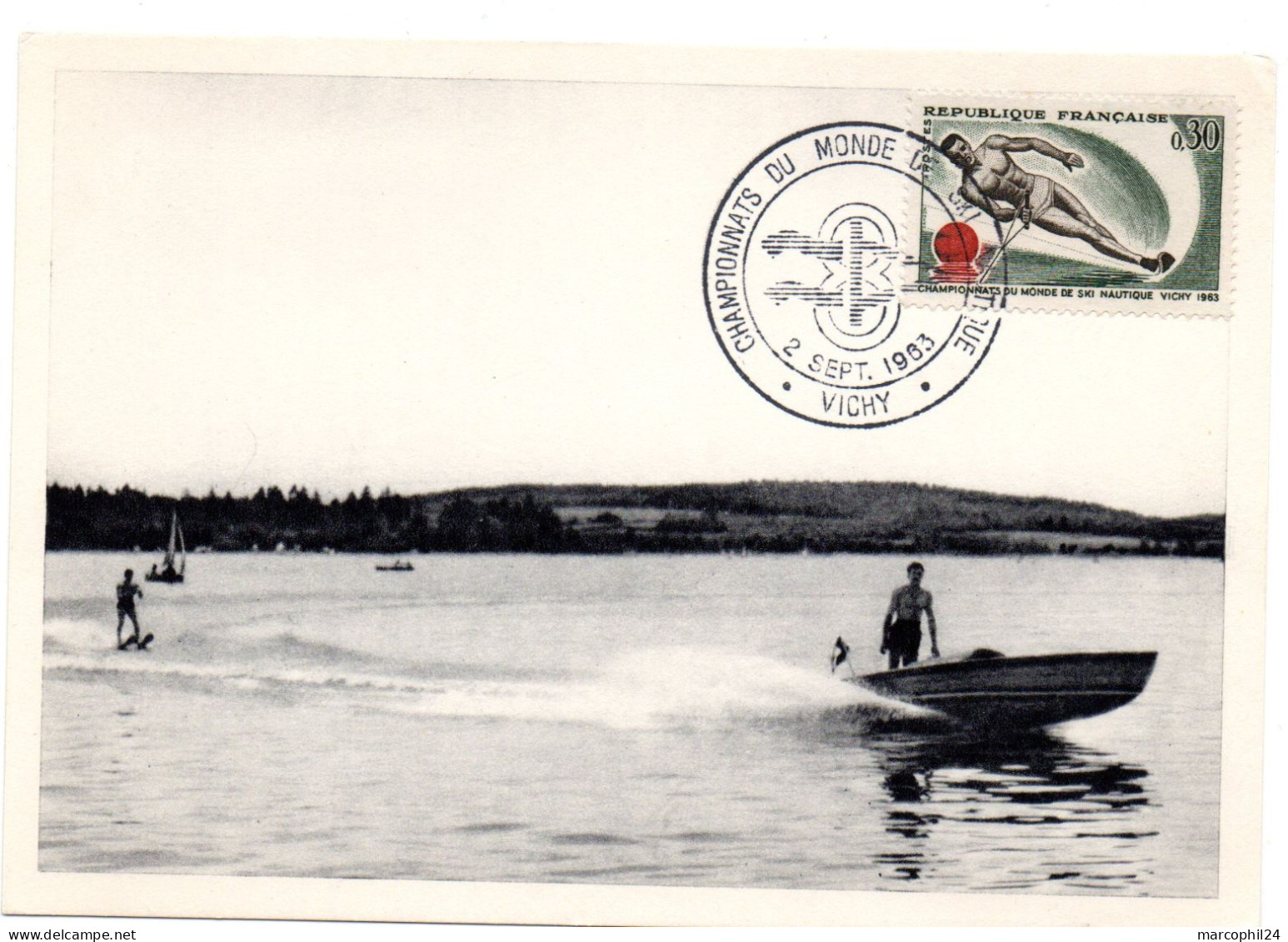 CARTE MAXIMUM FRANCE 1963 / 03 VICHY  = CACHET  Illustré CONCORDANT N° 1395 'CHAMPIONNATS DU MONDE DE SKI NAUTIQUE ' - Water-skiing