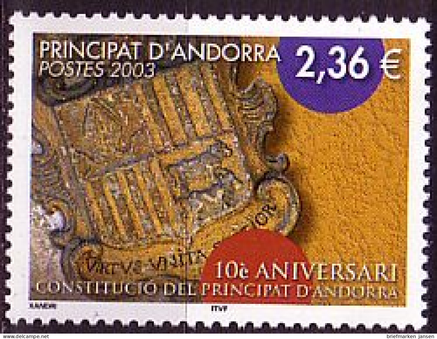 Andorra Frz. Mi.Nr. 598 10 Jahre Verfassung, Landeswappen (2,36) - Otros & Sin Clasificación