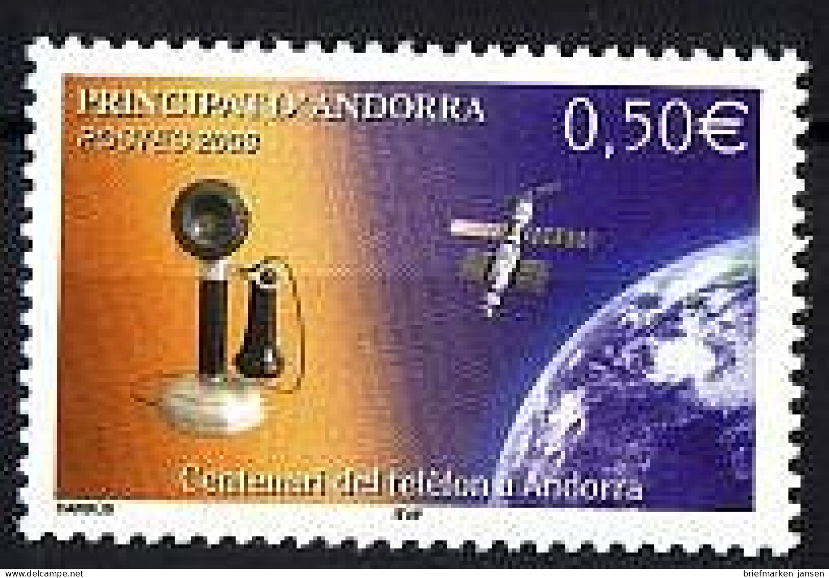 Andorra Frz. Mi.Nr. 607 100 Jahre Telefon, Hist. Telefon, Satellit (0,50) - Other & Unclassified