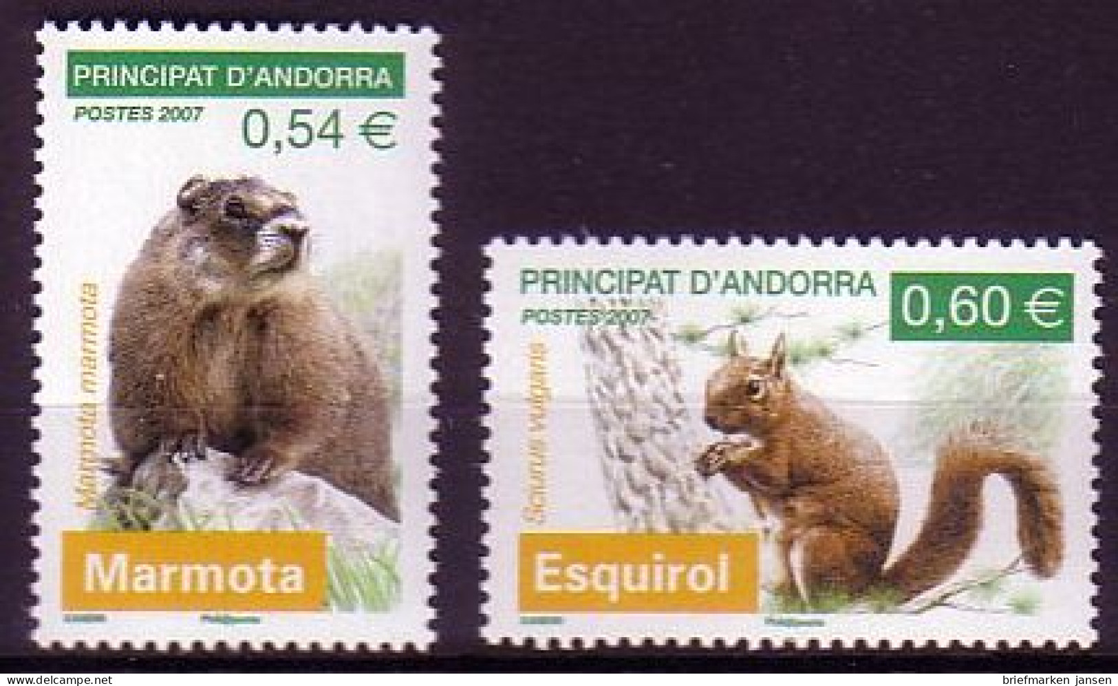 Andorra Franz Mi.Nr. 655-56 Naturschutz: Nagetiere (2 Werte) - Andere & Zonder Classificatie