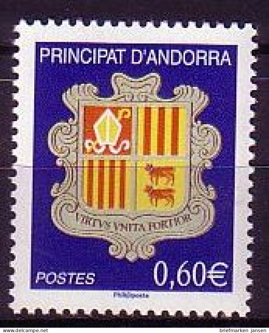 Andorra Franz Mi.Nr. 654 Freim., Wappen Von Andorra (0,60) - Autres & Non Classés
