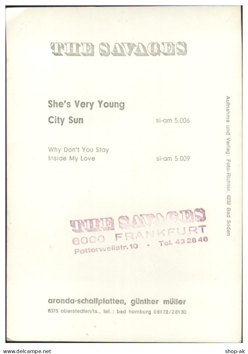 Y28768/ Ther Savages  Beat- Popgruppe  Autogramme Autogrammkarte 60er Jahre - Autógrafos