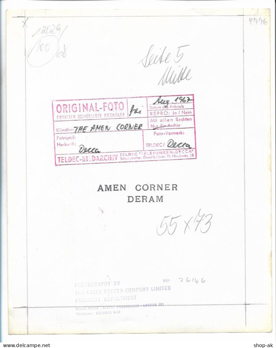 C6110/ Amen Corner Popgruppe Pressefoto Foto 25,5 X 20,5 Cm 1967 - Autres & Non Classés