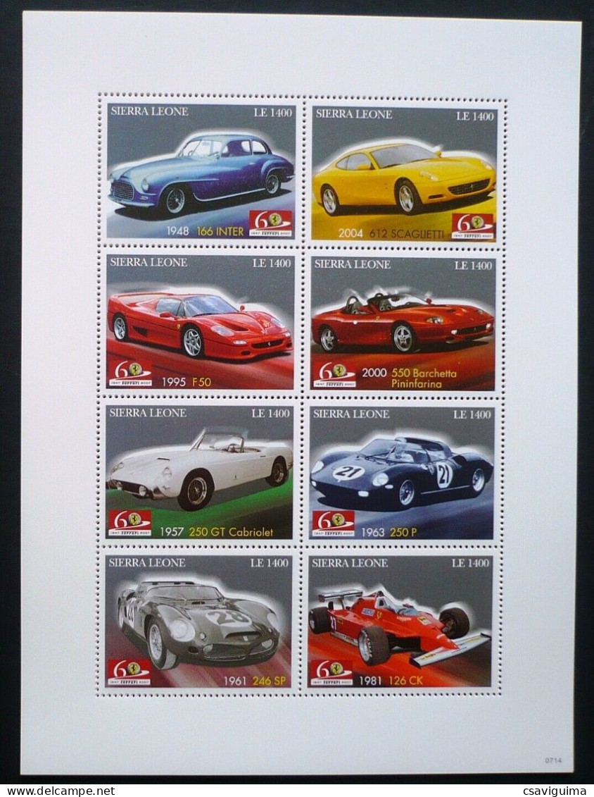 Sierra Leone - 2007 - Cars: 60 Years Ferrari - Yv 4190/97 - Auto's