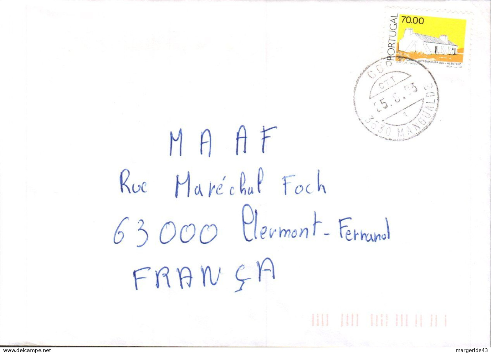 PORTUGAL SEUL SUR LETTRE POUR LA FRANCE 1993 - Covers & Documents