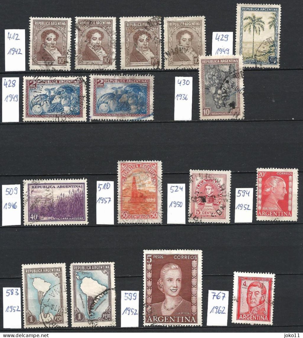 Argentinien, 1942-1962, 16 Marken, Gestempelt - Usati