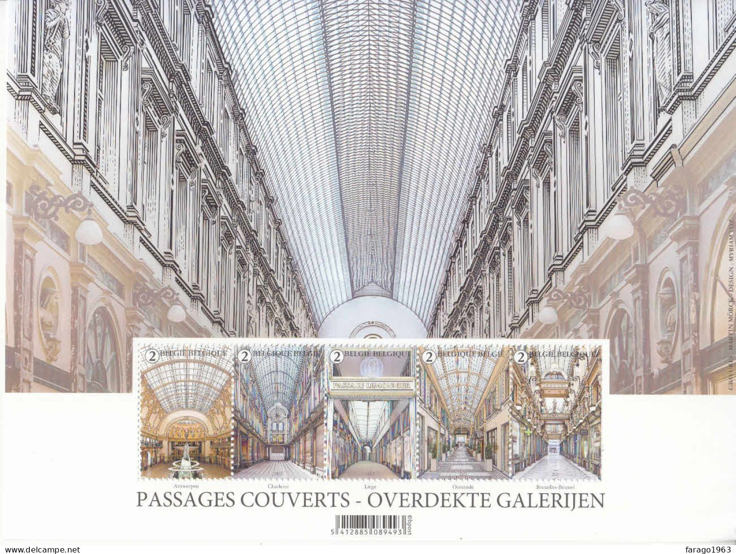 2023 Belgium Passages Couverts Architecture Shopping M/sheet Of 5 MNH @ BELOW FV*bottom Right Edge Small Bangs StampsOK* - Nuevos