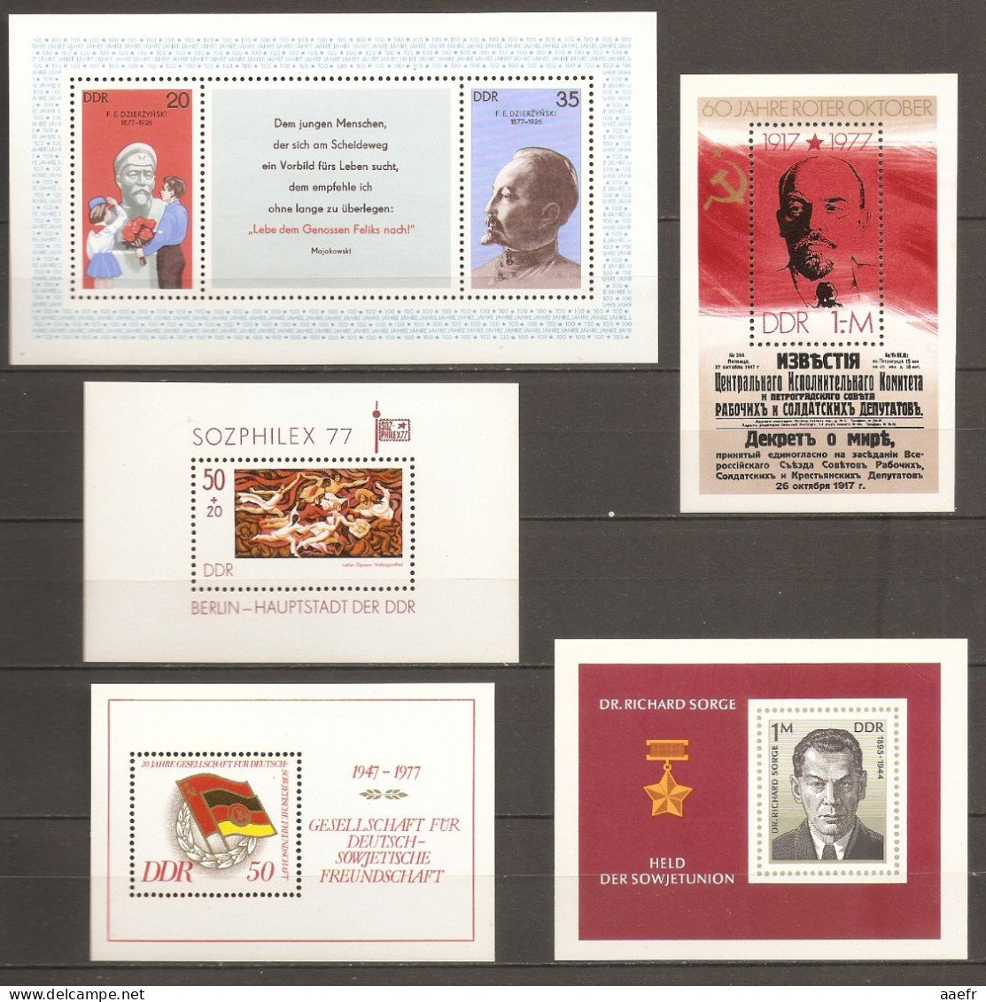 Allemagne - DDR - 1976/77 - Petit Lot De 5 Blocs MNH - BF 39/42/45/46/47 - Sozphilex 77 - Lenine - Sorge - Sovietische - Unused Stamps