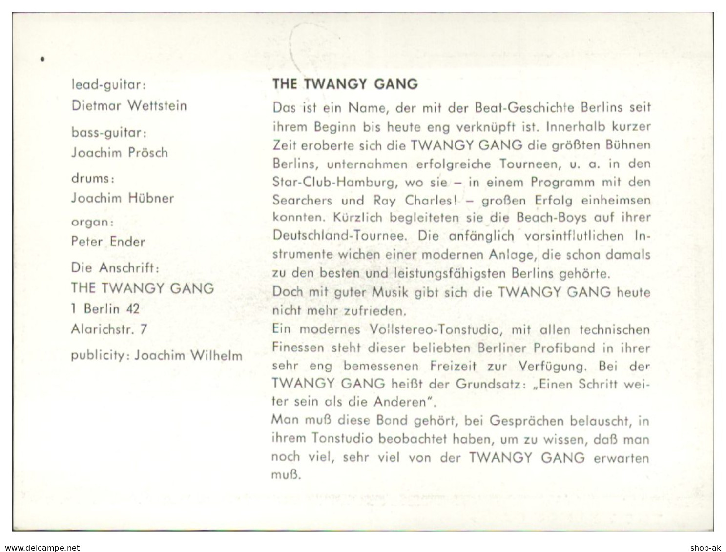 Y28667/ The Twangy Gang Aus Berlin Beat- Popgruppe Autogramme  60er Jahre - Autographes