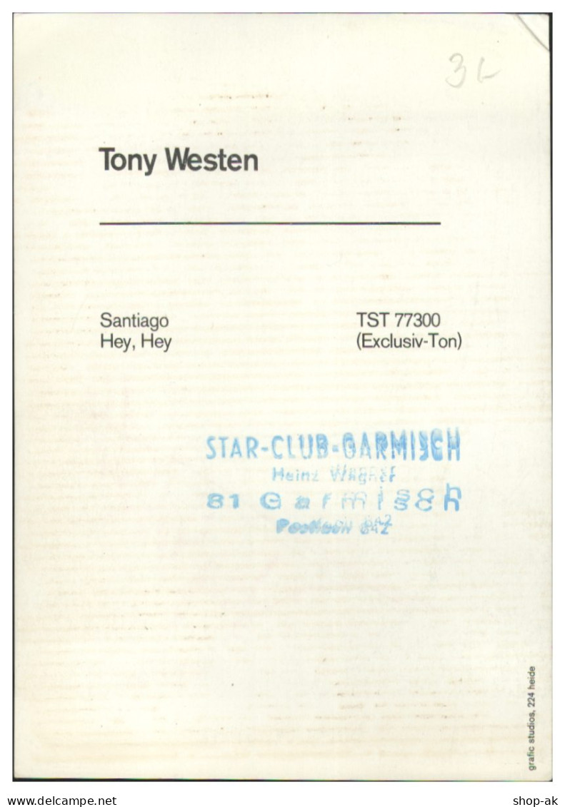 Y28654/ Sänger Tony Westen Autogramm Autogrammkarte Fab-Records 60/70er Jahre - Sänger Und Musikanten